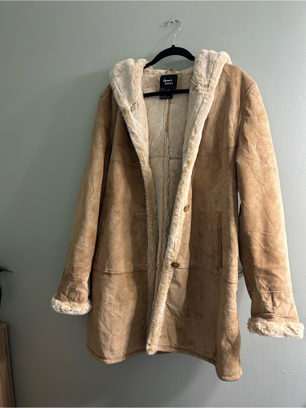 Vintage Leather suede Penny Lane style coat Dennis Basso faux fur lining hood